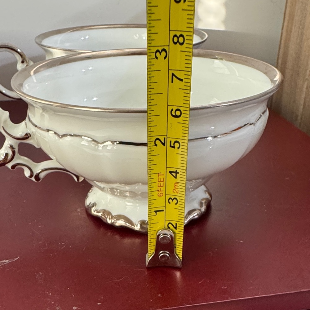 Vintage Hutschenreuther Sylvia Revere Platinum Trim Footed Teacup Set of 4 - Picture 7 of 8